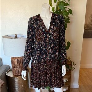 Anthropologie Maeve Floral V-Neck Long Sleeve Drop Waist Dress XS